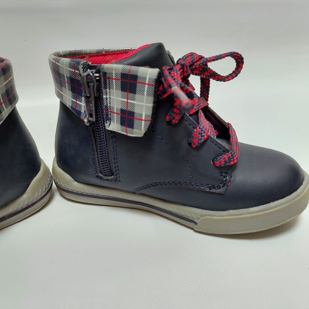 Disney Boys Mickey Mouse Boots Size 9 Navy Blue Preppy Plaid Trim Side Zip - Picture 4 of 11